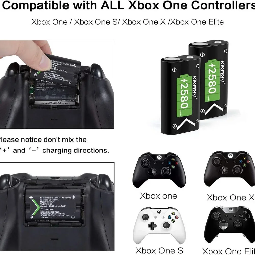 Xbox One Battery Pack 4 x 2580mAh Rechargeable Controller Battery System